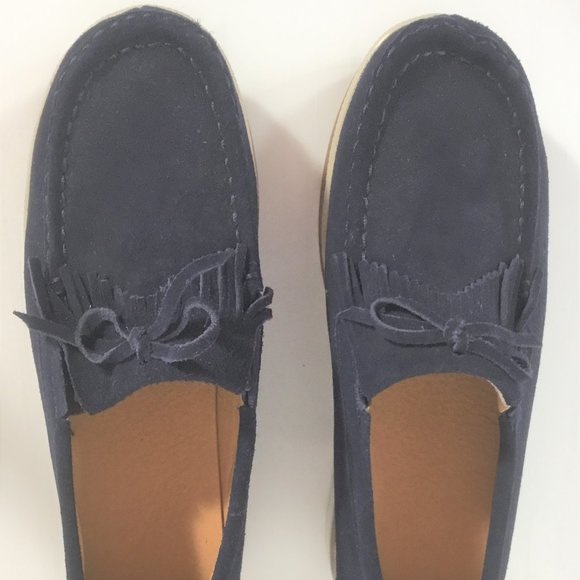 Navy Suede Platform Moccasins  (nearly new) - Picture 2 of 7